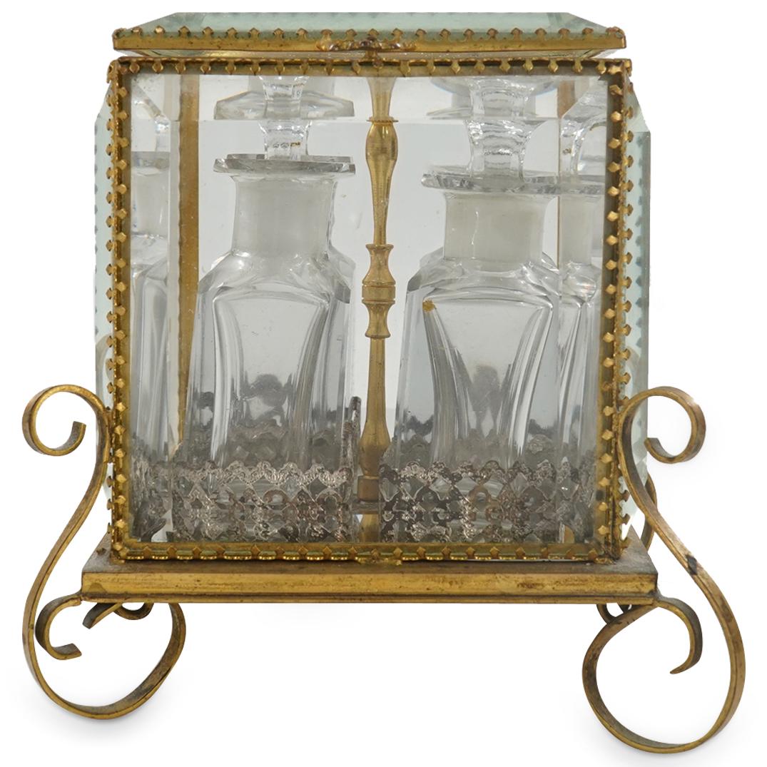 French Bronze Perfume Bottles In Bronze And Glass Case (1 of 3)