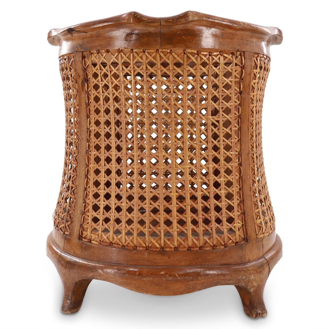 Carved Wood And Wicker Footed Waste Basket (1 of 5)