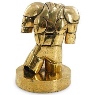 Miguel Ortiz Berrocal (Spanish, 1933) "Torrero" Gilt Bronze Puzzle Sculpture: DESCRIPTION: Miguel Ortiz Berrocal (Spanish, 1933-2006) "Torrero" gilt bronze puzzle sculpture composed of 25 elements, depicting a torso. Signed and numbered 1785 out of a total of 2,000 copies. 