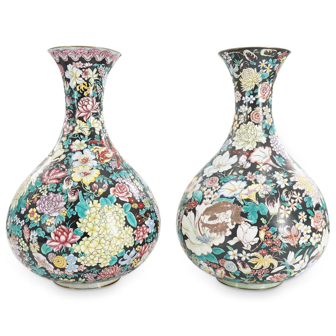 Pair Of Antique Chinese Famille Noire Canton Enameled Vases (1 of 9)