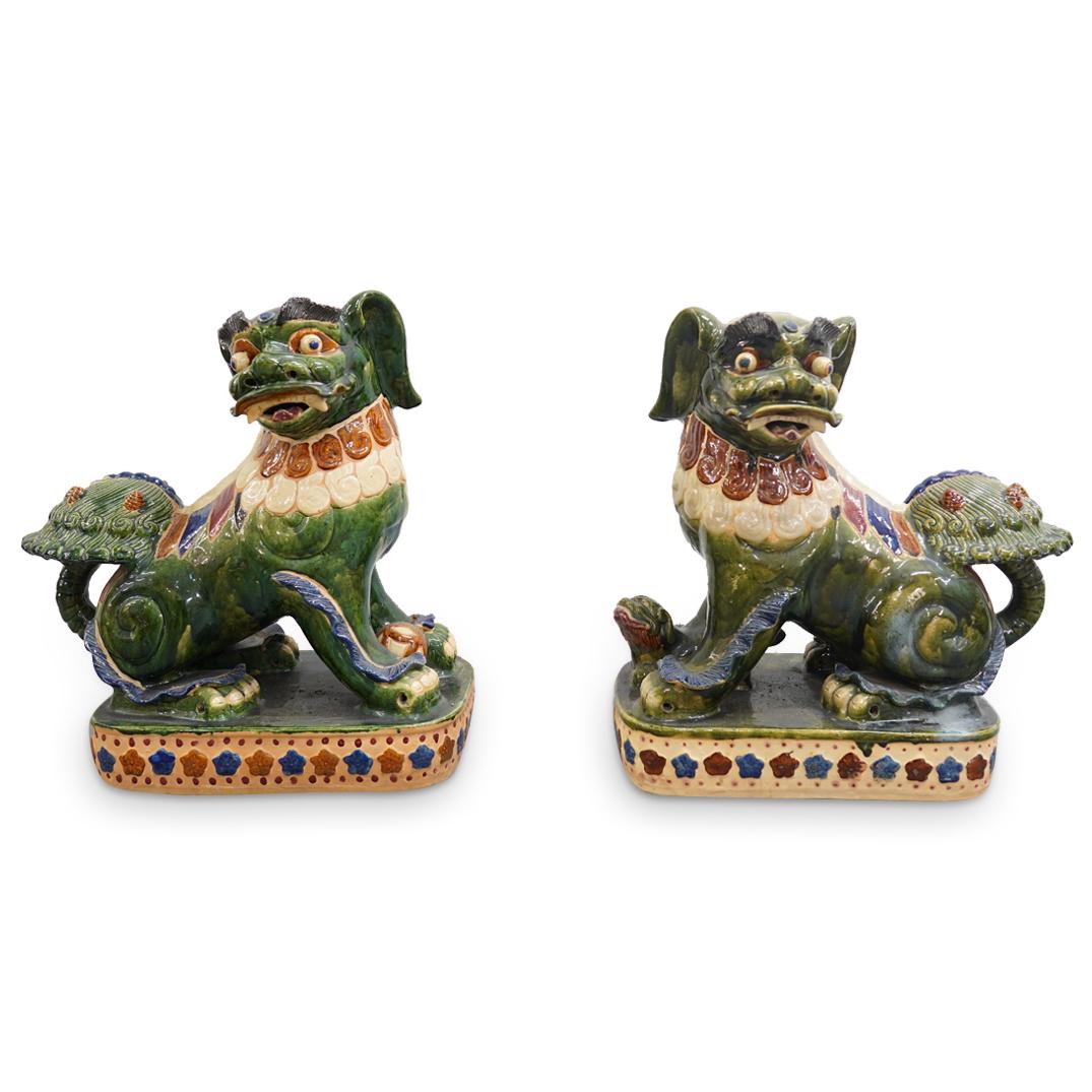 Pair of Antique Chinese Glazed Terracotta Foo Dogs (1 of 6)