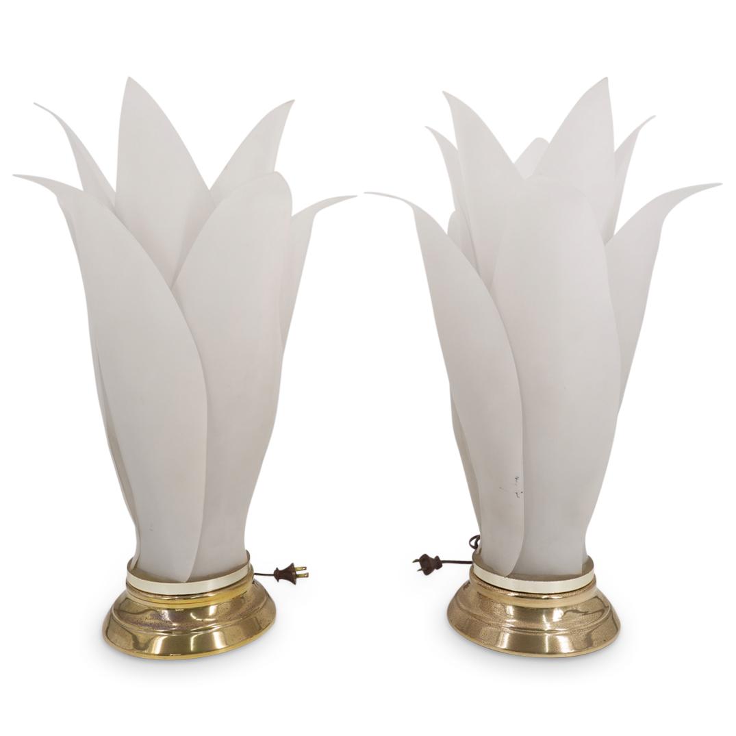 Pair Of Mid-Century Rougier White Blossom Table Lamps (1 of 2)