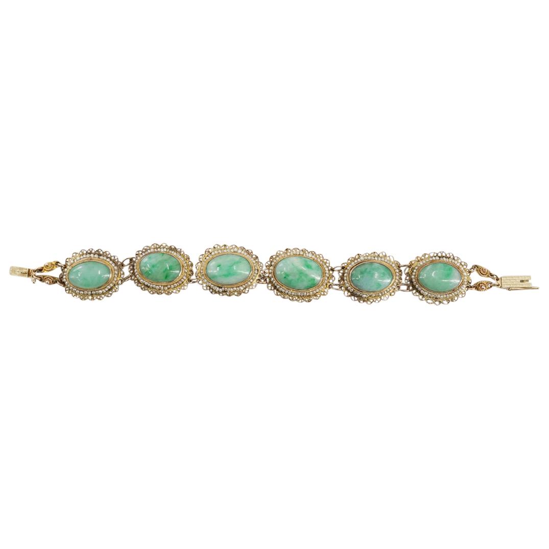 Vintage 14k Gold, Jade, and Pearl Bracelet (1 of 4)