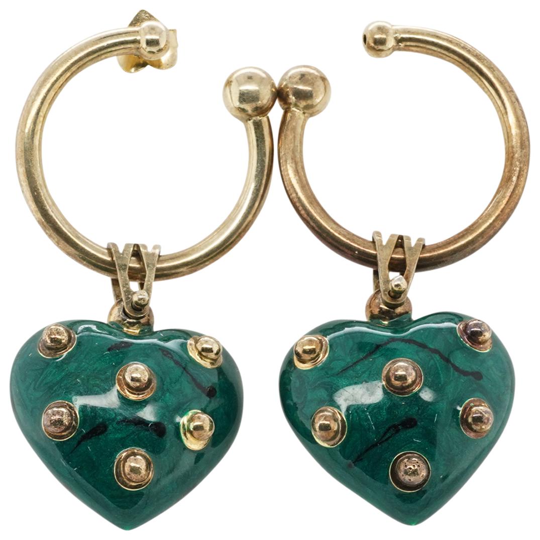 Pair of Italian Sterling Silver and Enamel Heart Earrings (1 of 7)