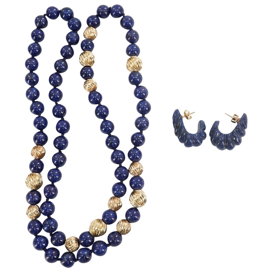 (2 Pc) Lapis Lazuli & 18K Gold Demi Parure Jewelry Set (1 of 4)