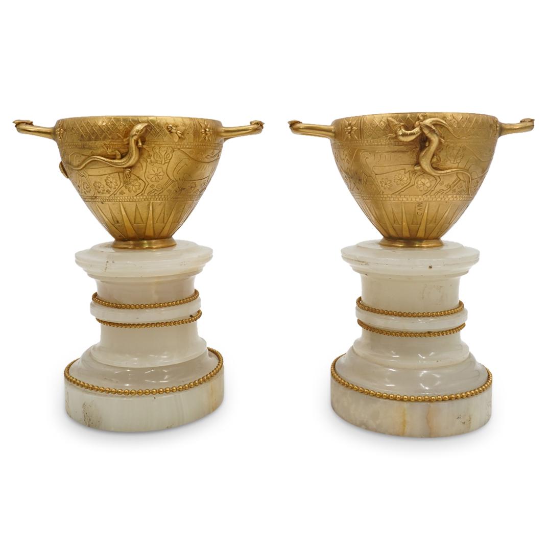 Pair of Auguste Cain (French, 1821â€“1894) Ormolu & Onyx Urns (1 of 6)
