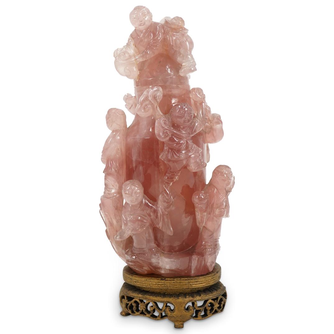 Chinese Carved Rose Pink Quartz Lidded Urn Vase (1 of 5)