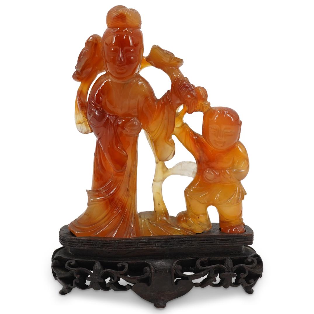 Chinese Red Agate Carved Figural Group Figurine (1 of 2)
