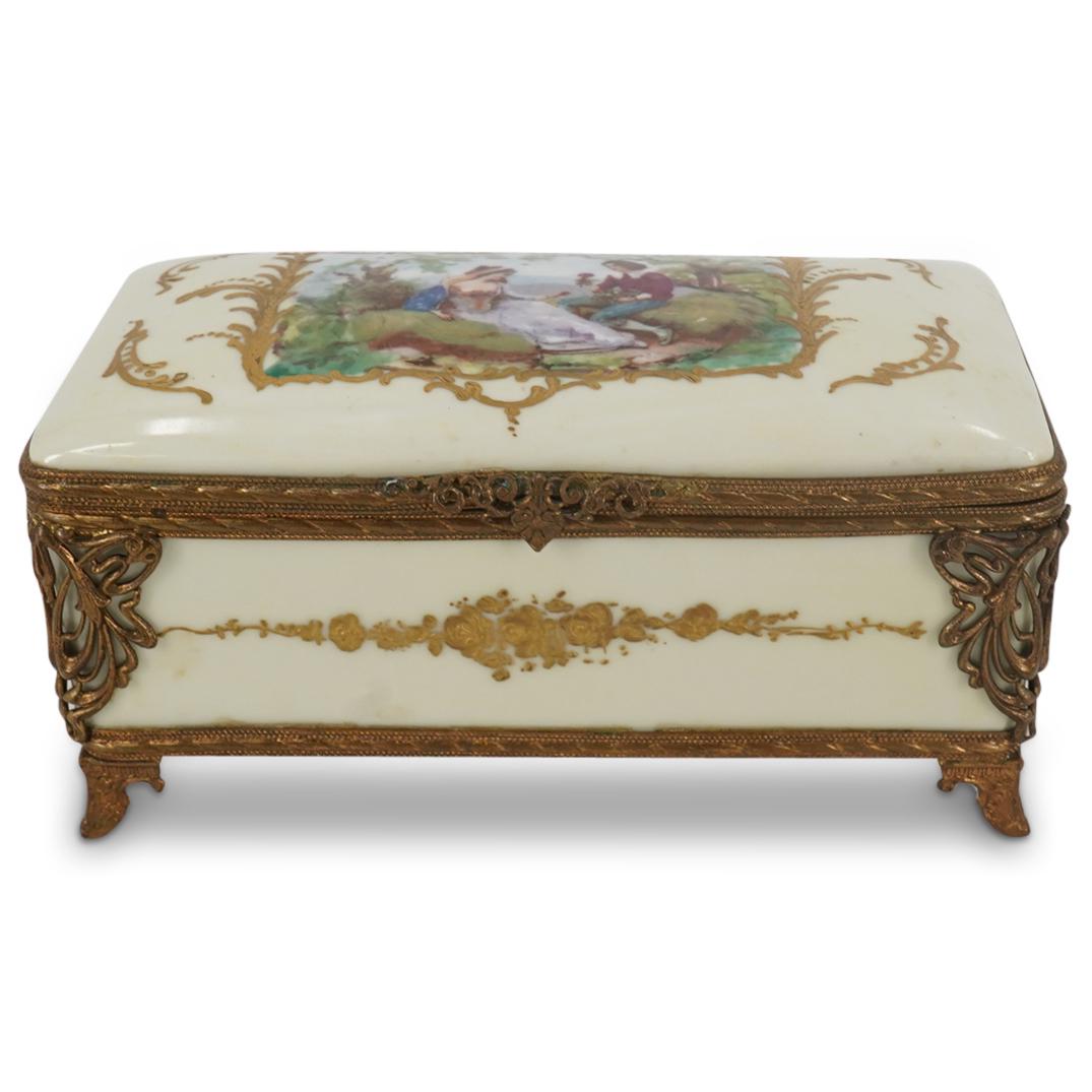 Antique Sevres Courting Scene Porcelain & Ormolu Casket (1 of 8)