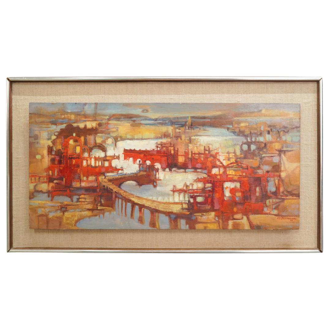 Edmund E. Niemann (American, 1909-2005) "Canalway" Oil on Panel Painting (1 of 5)