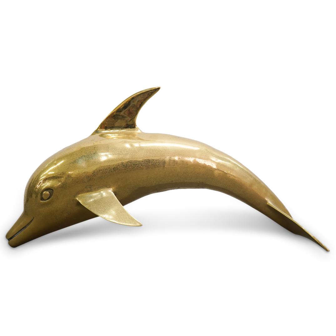 Mid Century Polished Brass "Leaping Dolphin" Statue (1 of 4)