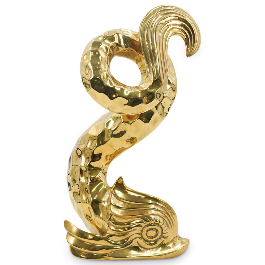 Mid Century Polished Brass "Dolphin" Figural Statue (1 of 5)