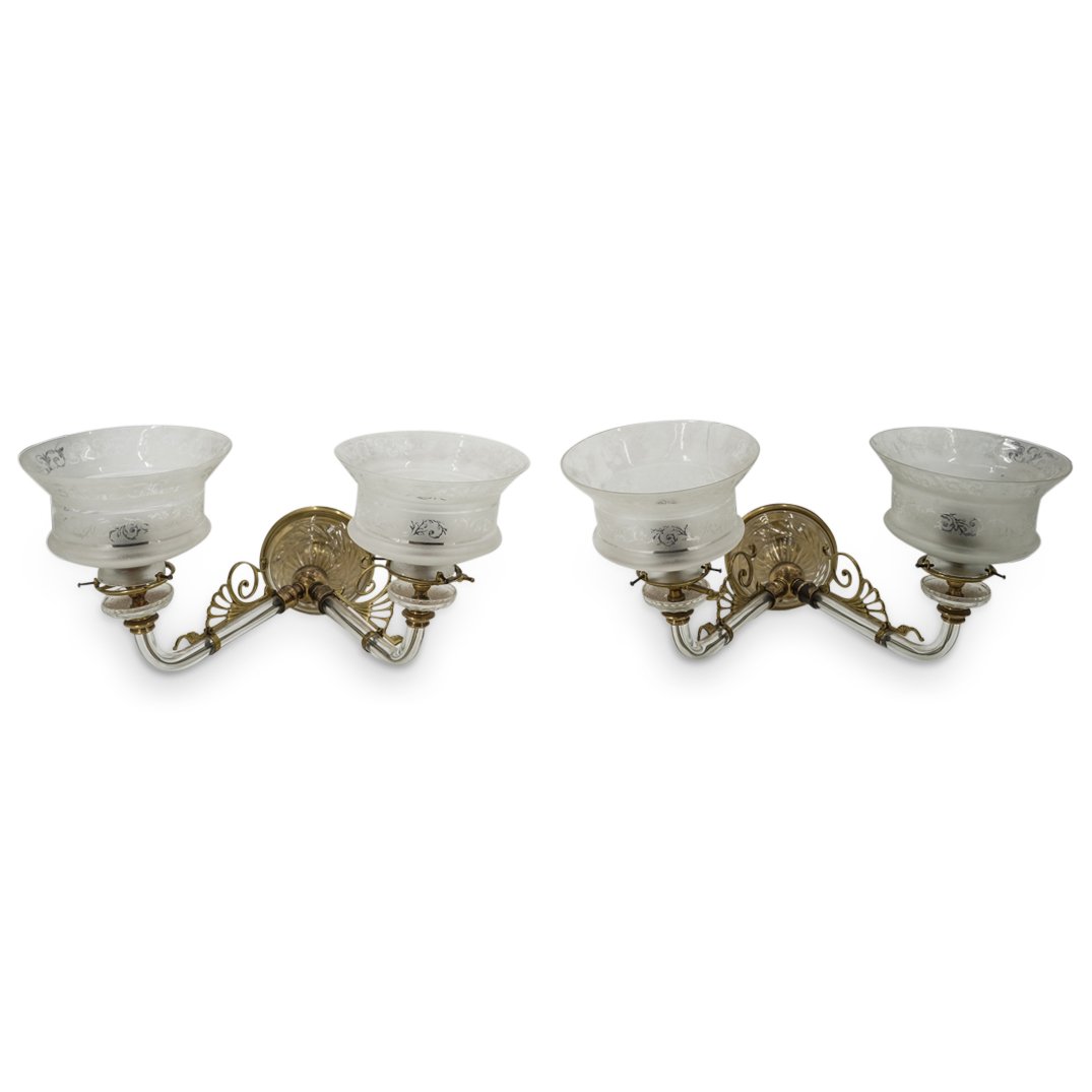 Pair Of Antique French Glass And Gilt Bronze Wall Sconces (1 of 5)