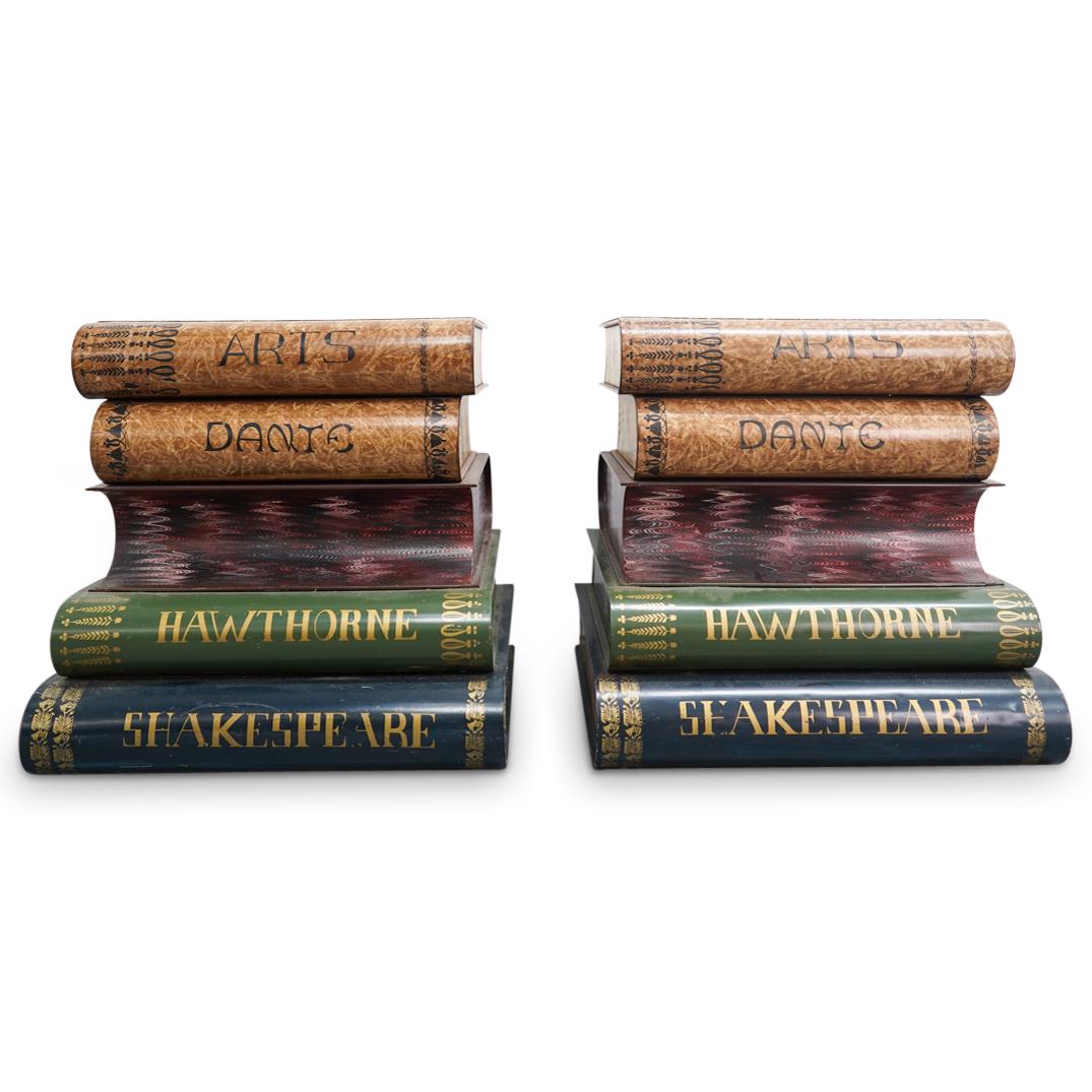 (2 Pc) 1950 Italian Metal 'Stack-Of-Books' Accent Tables (1 of 7)