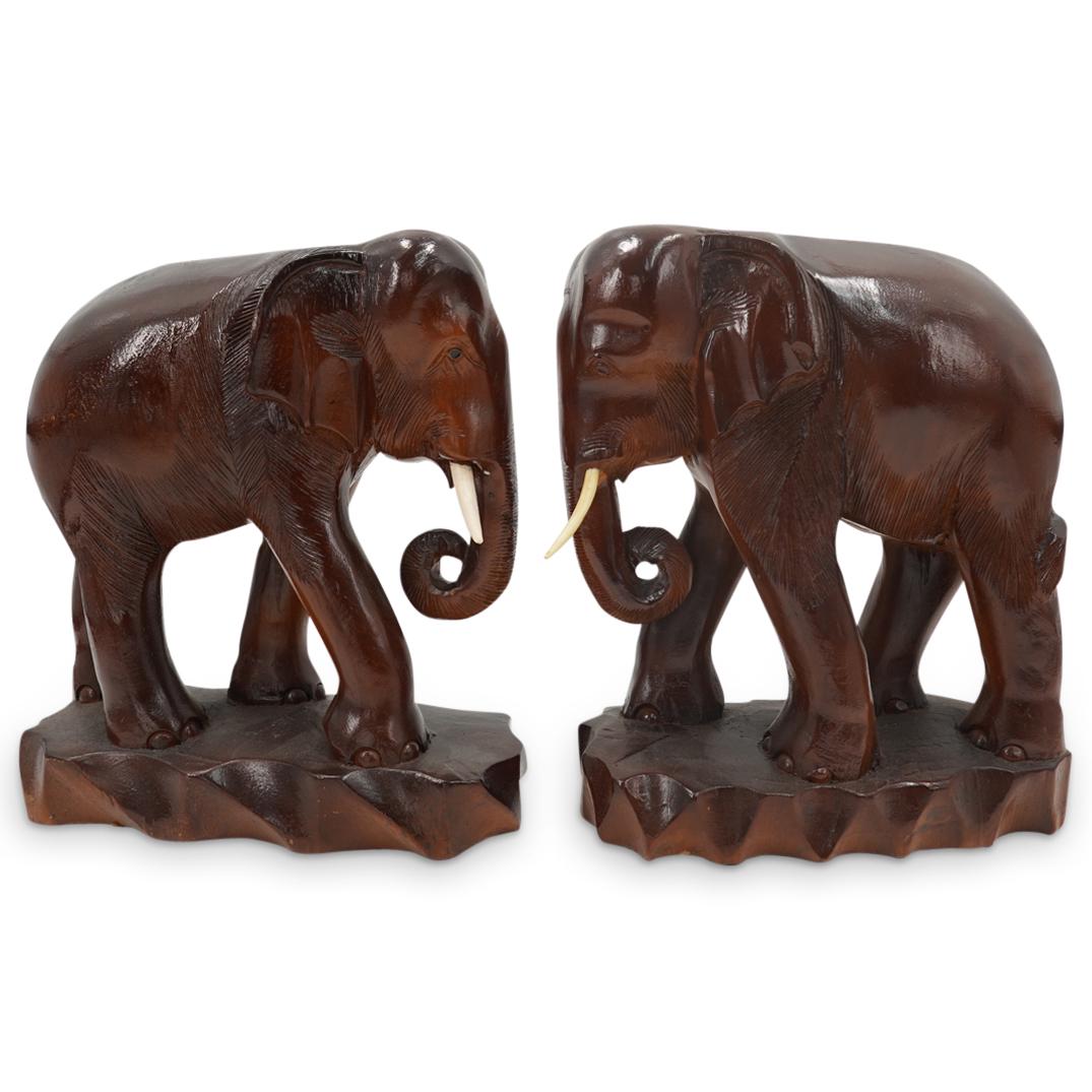Pair of Hand-Carved Elephant Wooden Sculptures (1 of 7)