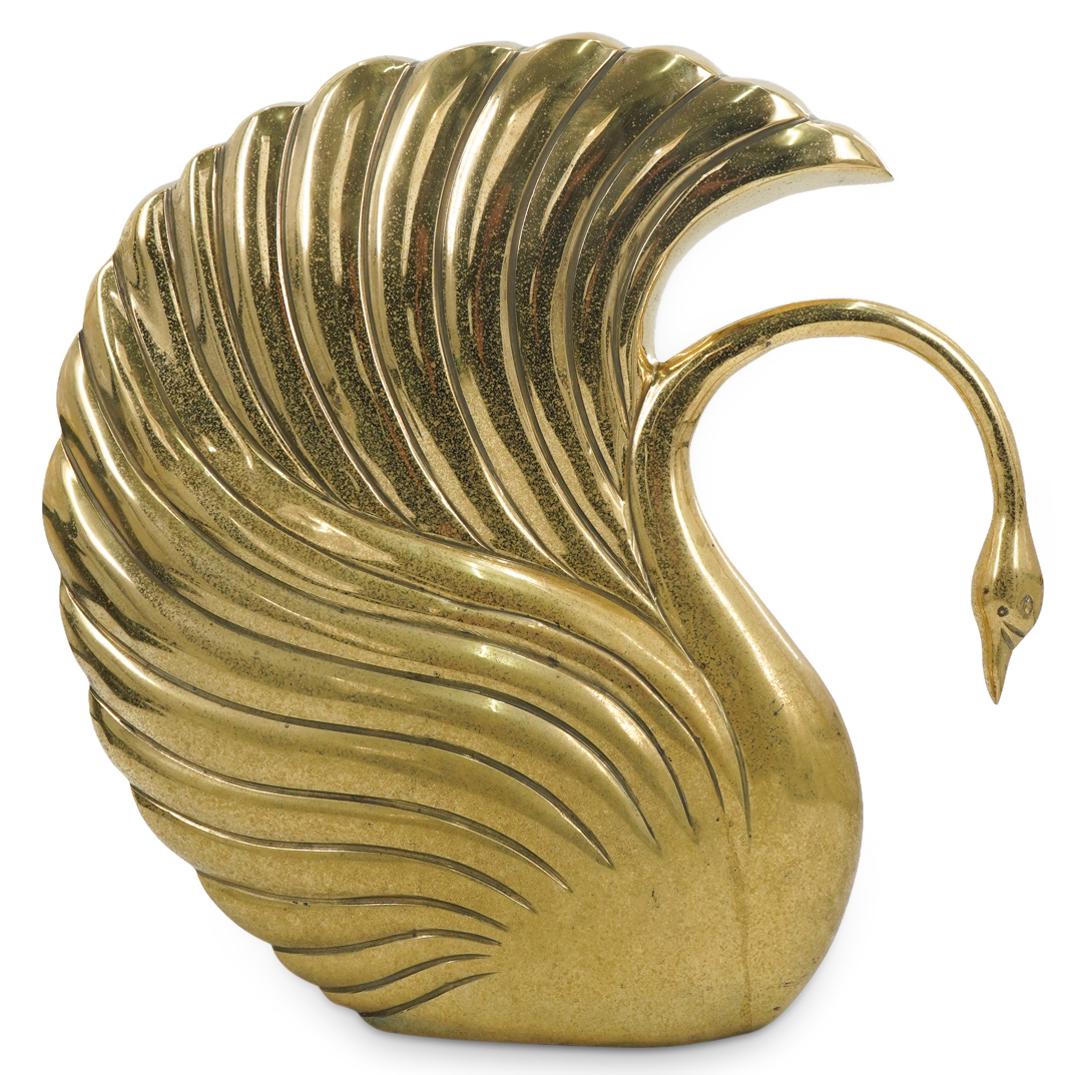 Large Vintage Art Deco Swan Brass Sculpture (1 of 2)