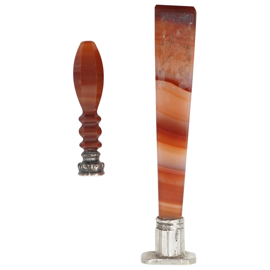 (2Pc) Antique Agate & Silver Plated Metal Seals (1 of 4)