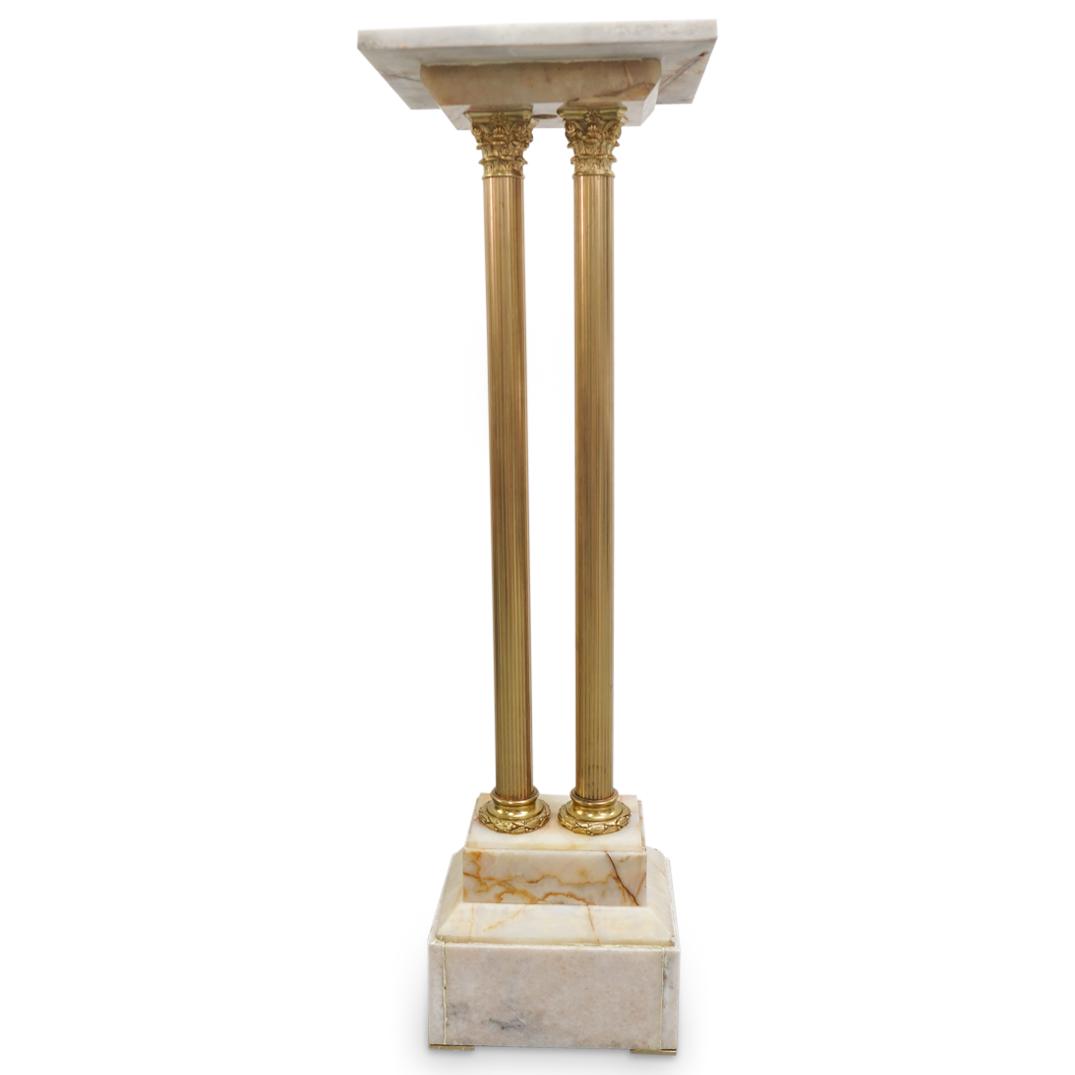 Neoclassical Veined White Marble & Gilt Bronze Pedestal (1 of 4)