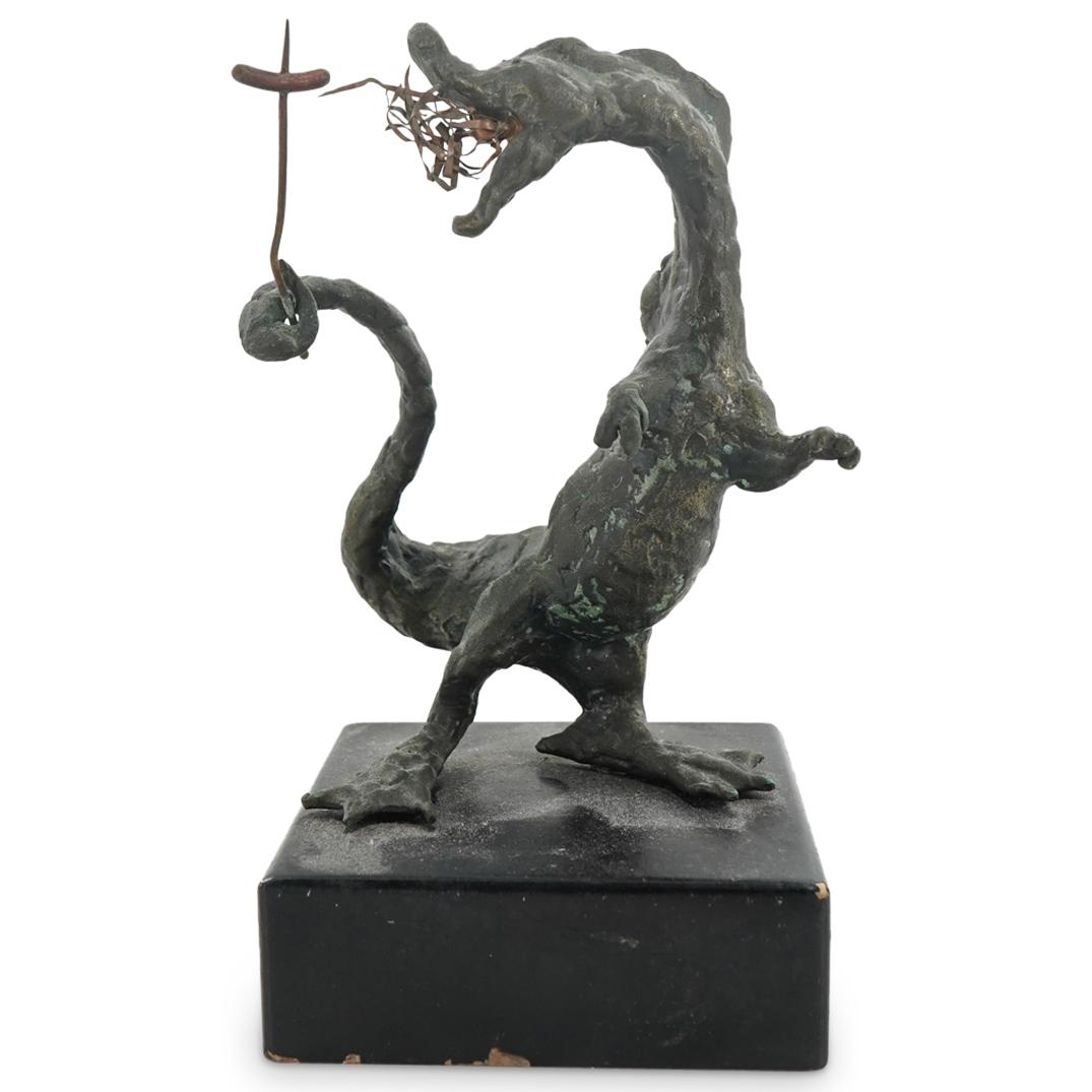 Mid Century Brutalist Whimsical Bronze Dragon W/ Hot Dog (1 of 4)