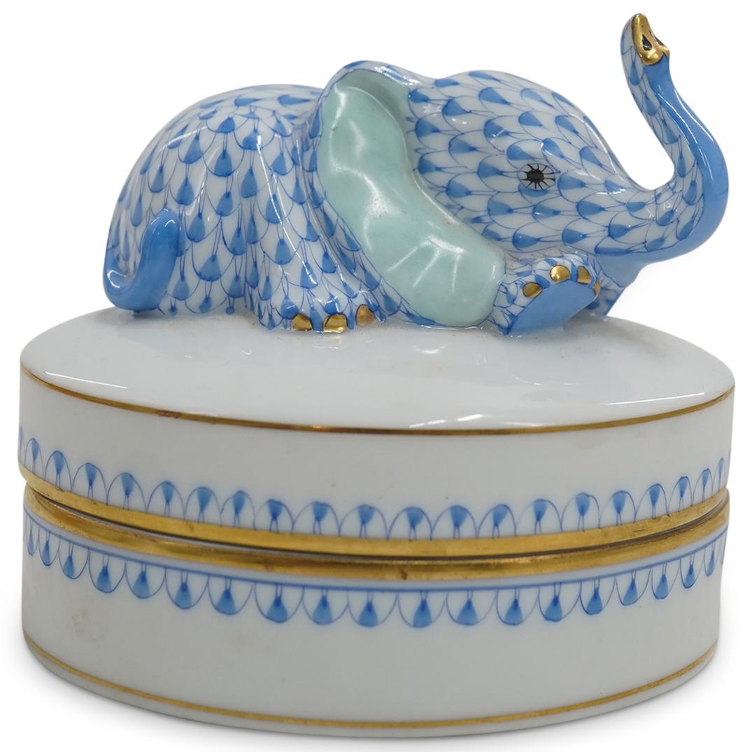 Herend Porcelain First Edition Oval Lidded Box W/ "Lying Baby Elephant" (1 of 4)