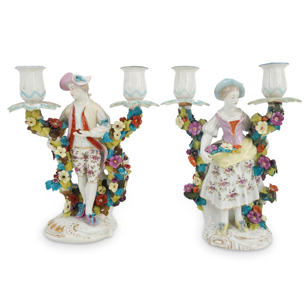 Antique Pair of Edme Samson Porcelain Figural Candlesticks (1 of 9)