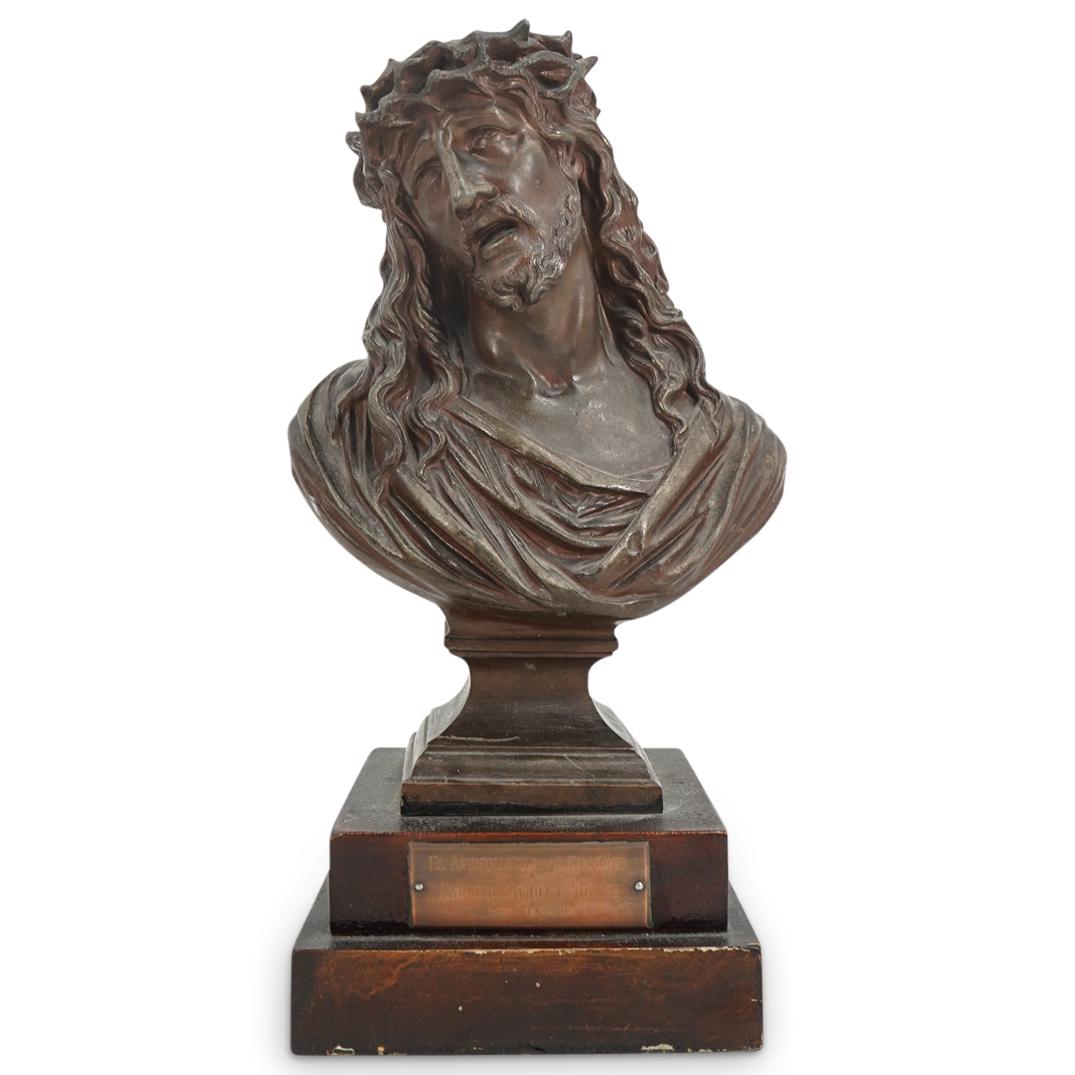 Vintage Bronze Bust Of Thorn Crowned Christ For Munoz De Solari (1 of 6)