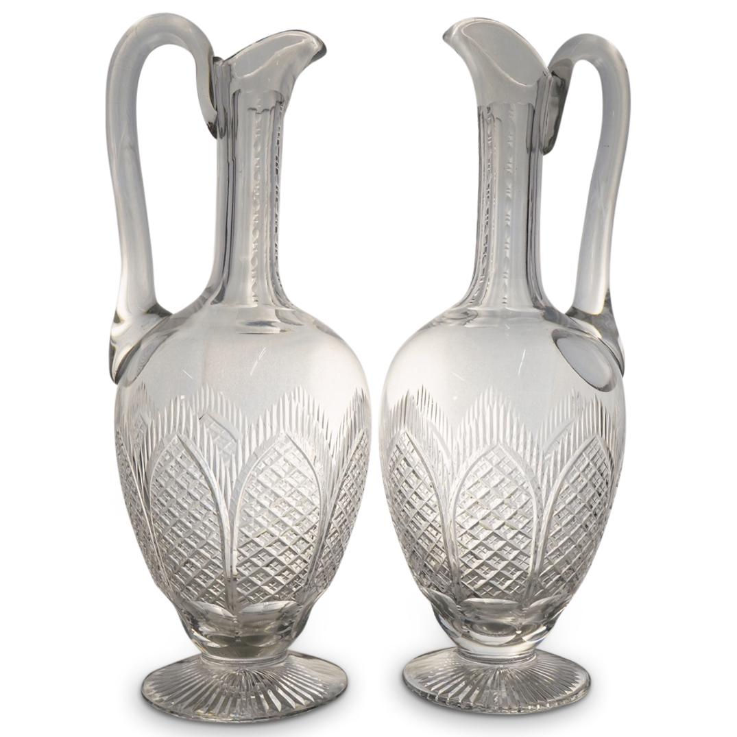 (2 Pc) Cut Glass Handled Footed Decanters (1 of 5)