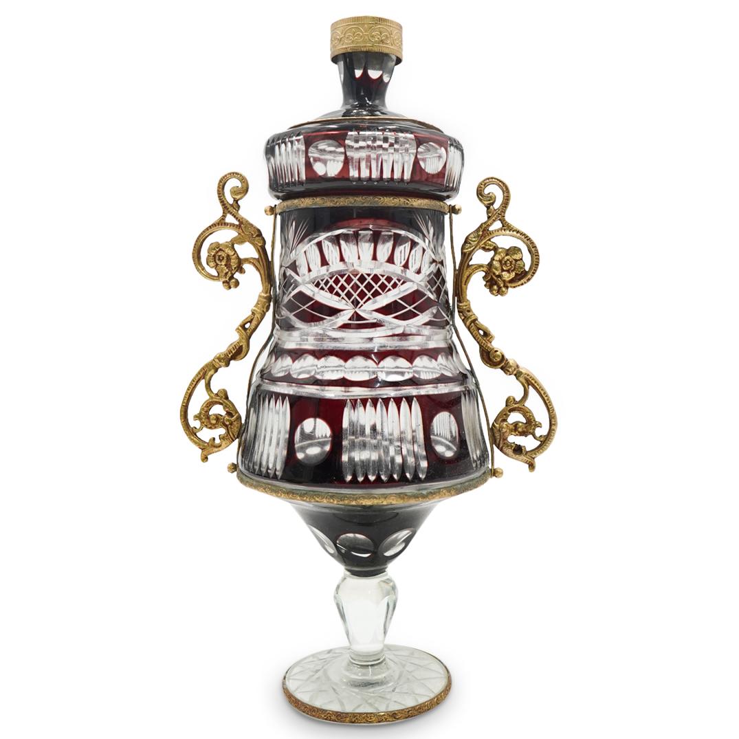 Bohemia Czech Dark Burgundy Cut Crystal Lidded Vase (1 of 5)