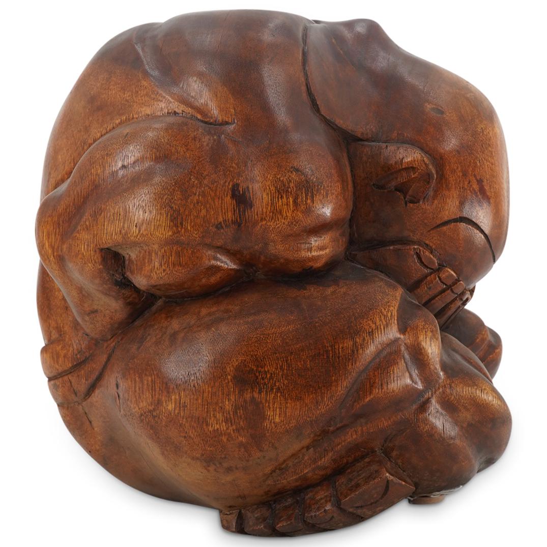 Hand-Carved Weeping Buddha Wooden Statue (1 of 3)