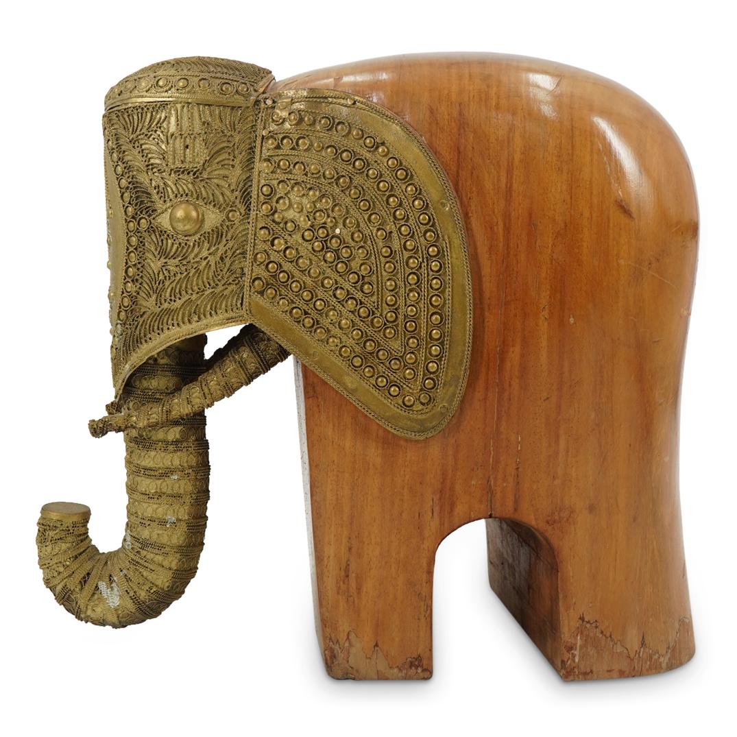 Raymor Hand Carved Wooden & Brass Elephant Sculpture (1 of 6)