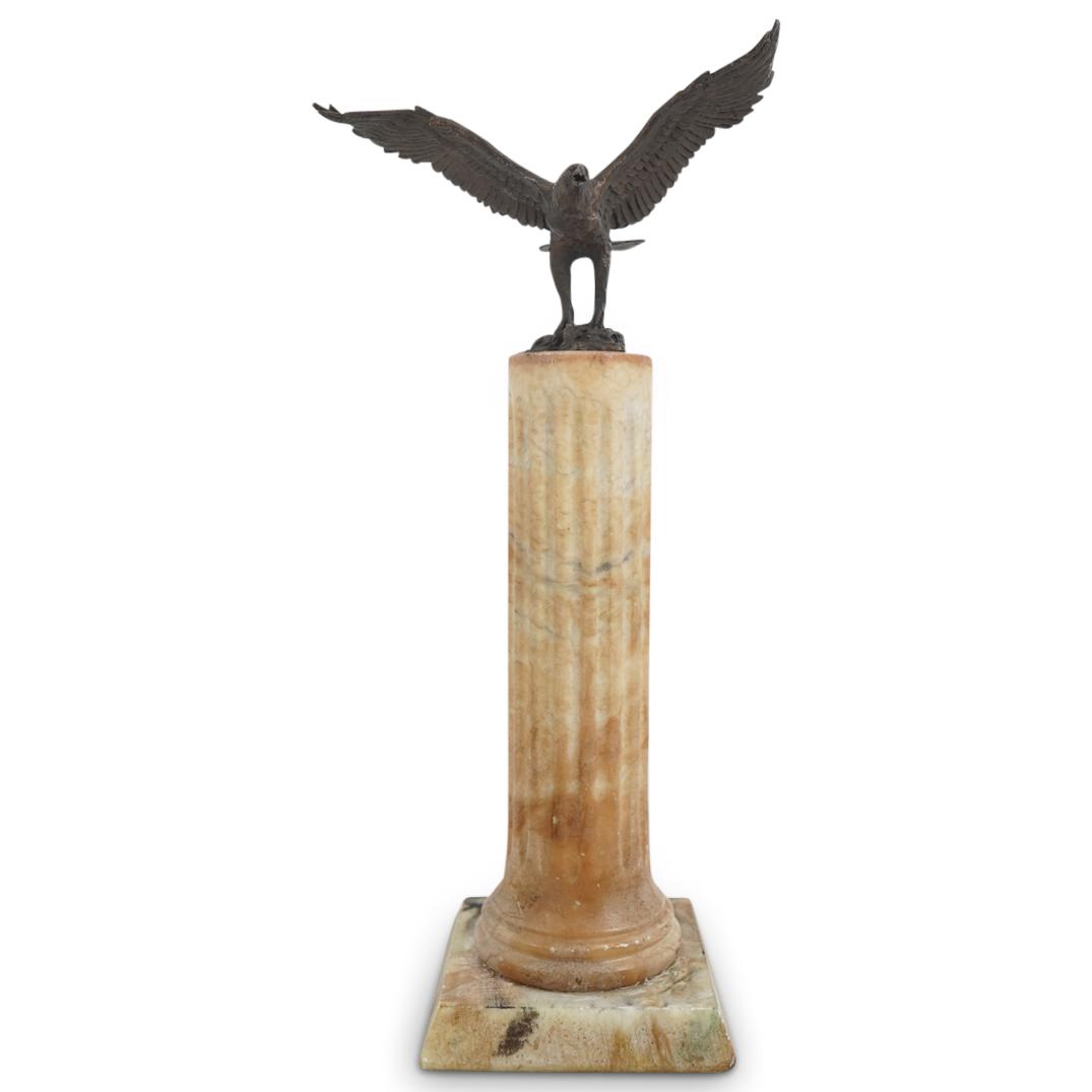 Signed Brian Bronze Eagle Sculpture On Alabaster Column (1 of 4)