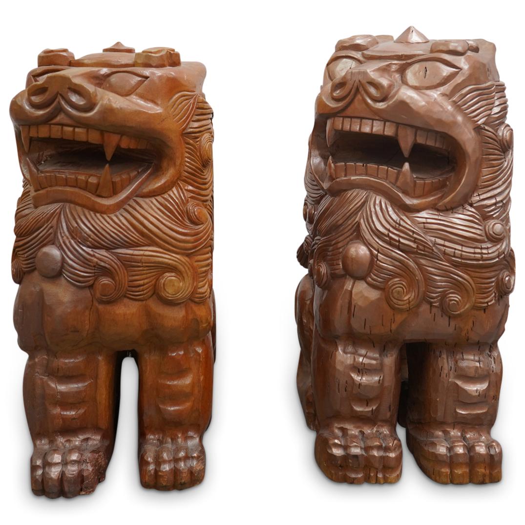 Pair Of Vintage Japanese Carved Gilt Wood Komainu (1 of 14)