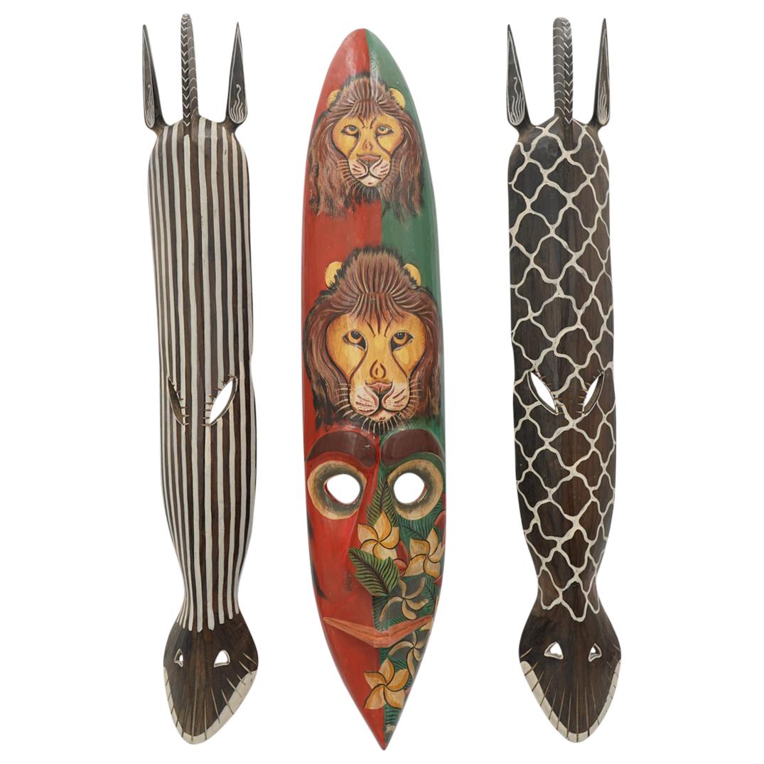 (3) Hand-Carved Wooden Indonesian Tribal Animal Masks (1 of 9)