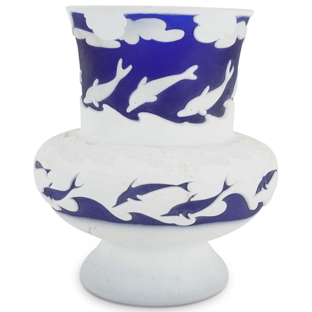 Kelsey Murphy Pilgrim Cameo Glass Dolphin Vase (1 of 7)