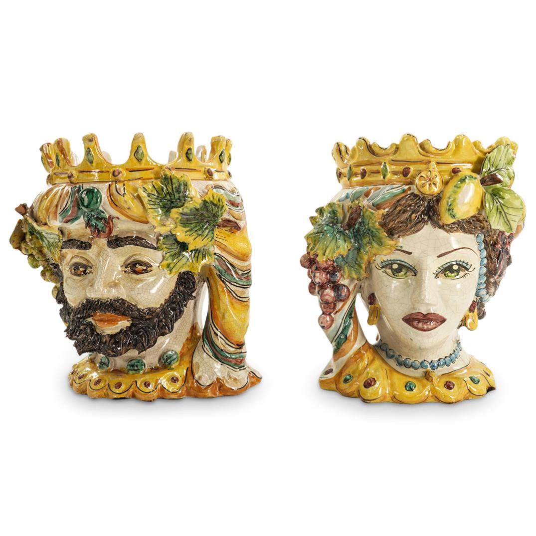 (2 Pc) Ceramica Di Caltagirone Glazed Pottery Vases (1 of 13)