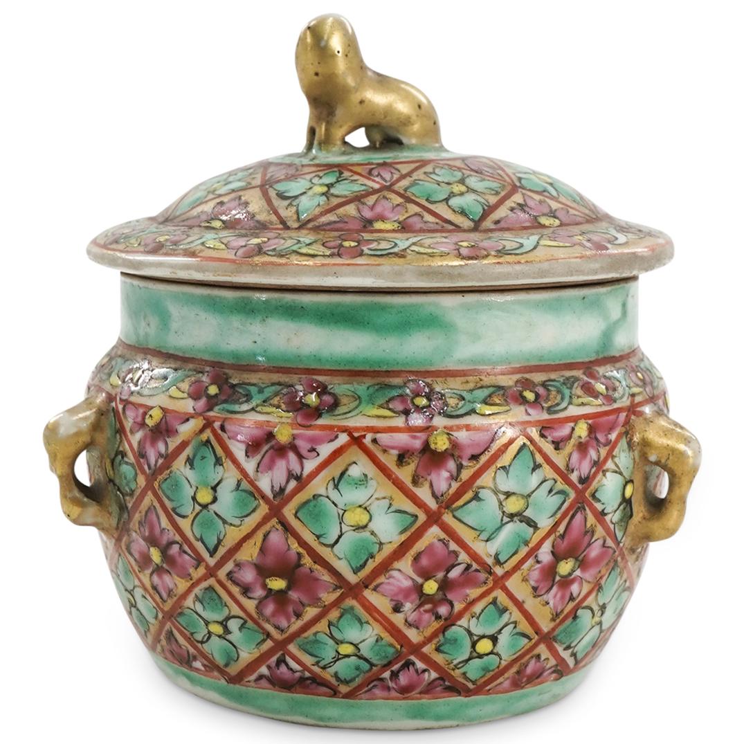 Miniature French Chinoiserie Faience Pottery Lidded Jar (1 of 13)