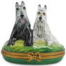 Limoges Porcelain Painted "Terrier Dogs" Trinket Box