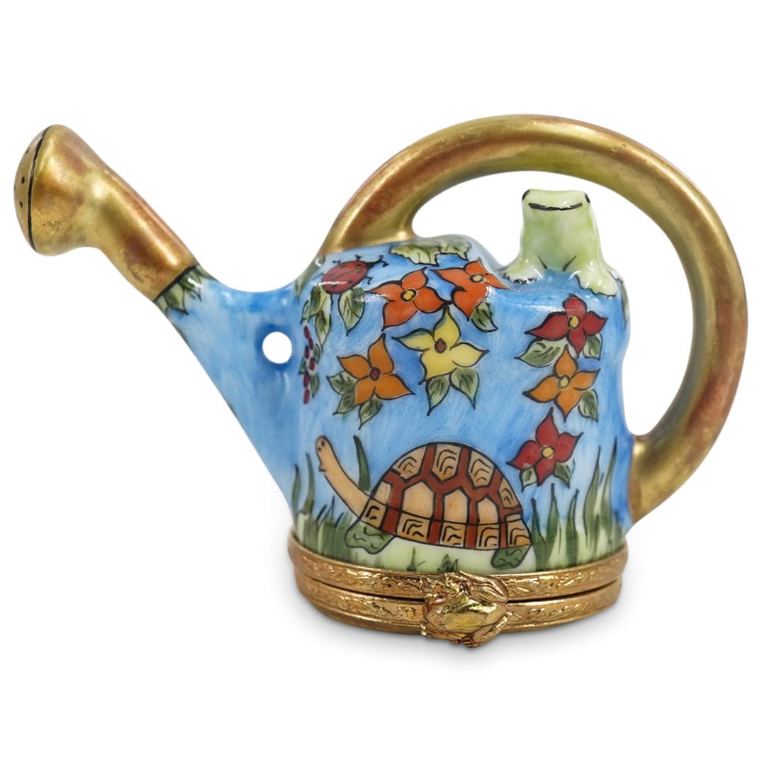 Limoges Porcelain Painted "Garden Watering Can" Trinket Box (1 of 4)