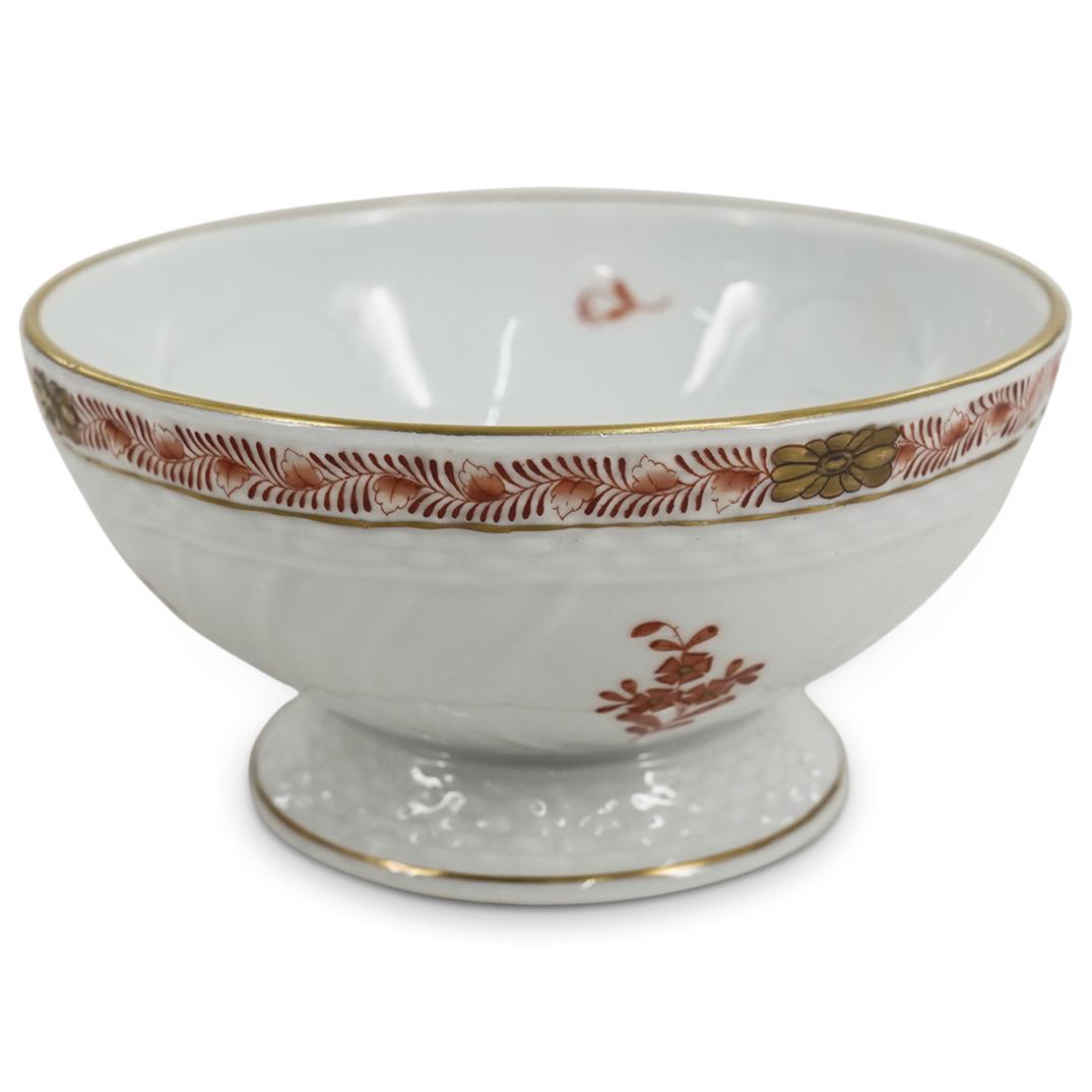 Herend Porcelain "Chinese Bouquet" Cranberry Bowl: DESCRIPTION: Herend porcelain cranberry bowl embellished with decorations in the Chinese Bouquet Rust (AOG) pattern. Finished with gilded accents. Style:#1364. Marked along the underside with Herend s