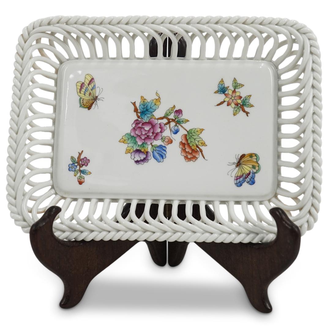 Herend Porcelain Queen Victoria Rectangular Open Weave Basket (1 of 5)