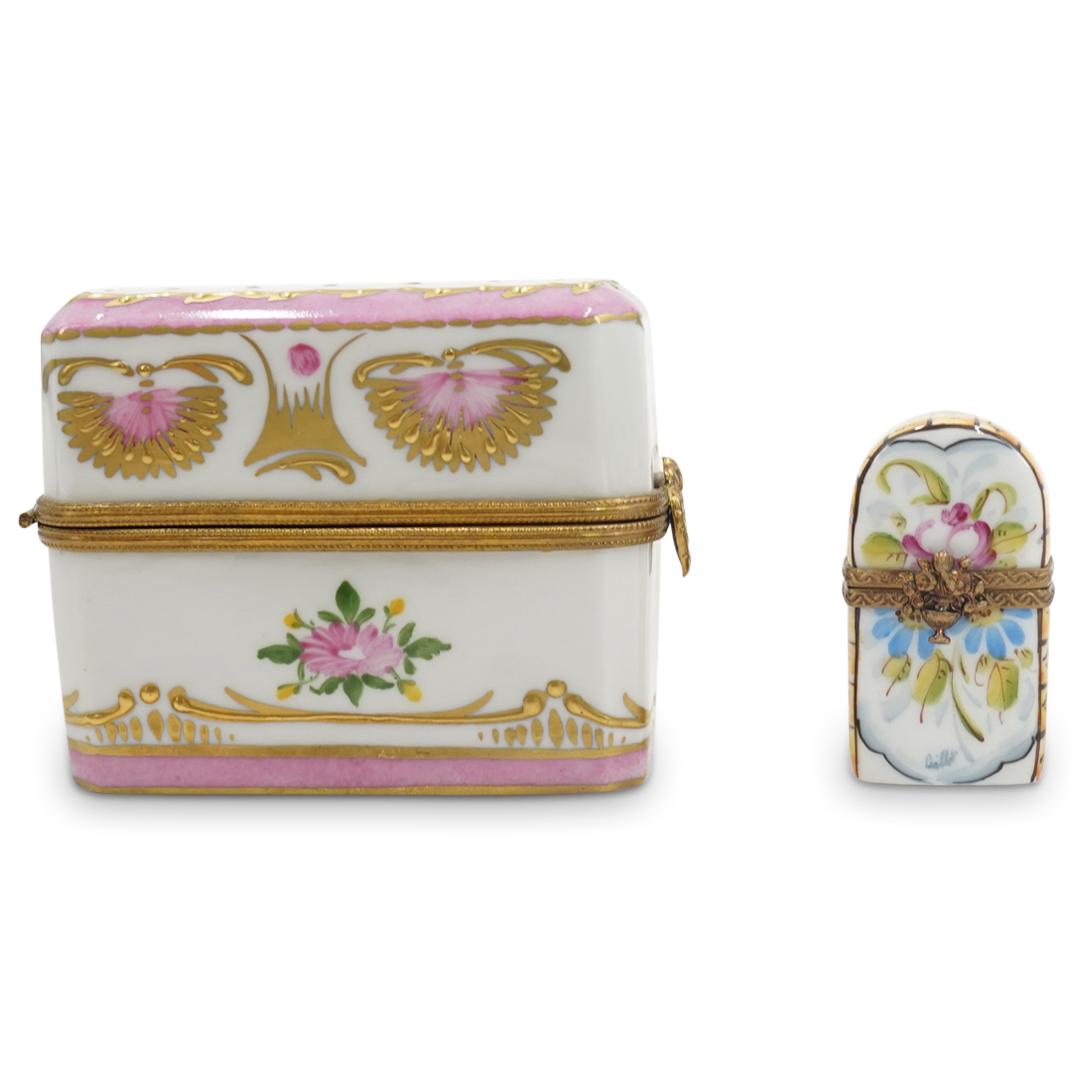 (2 Pc) Limoges Porcelain Perfume Bottle Cases W/ Bottles (1 of 5)