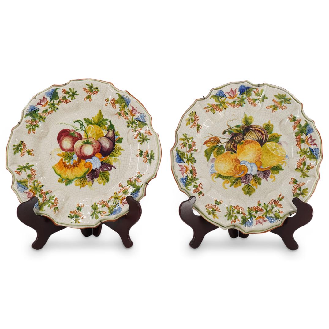 (2 Pc) Vintage Italian Bassano Crackle Glazed Porcelain Large Plates (1 of 4)