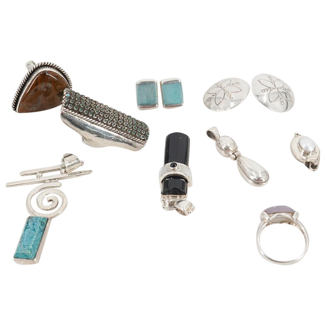 (9Pc) Sterling Silver & Semi-Precious Stone Jewelry (1 of 9)