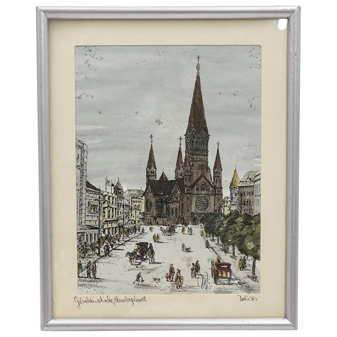 Signed Kaiser Wilhelm I Memorial Church Watercolor on Paper (1 of 5)