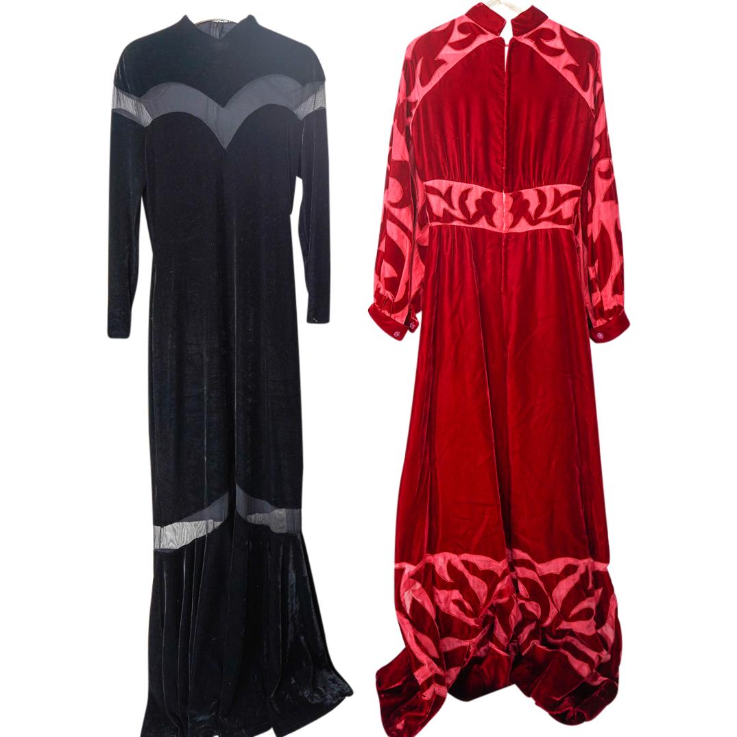 (2 Pc) Vintage Velvet Dress & Jumpsuit Assorted Clothing Set (1 of 7)
