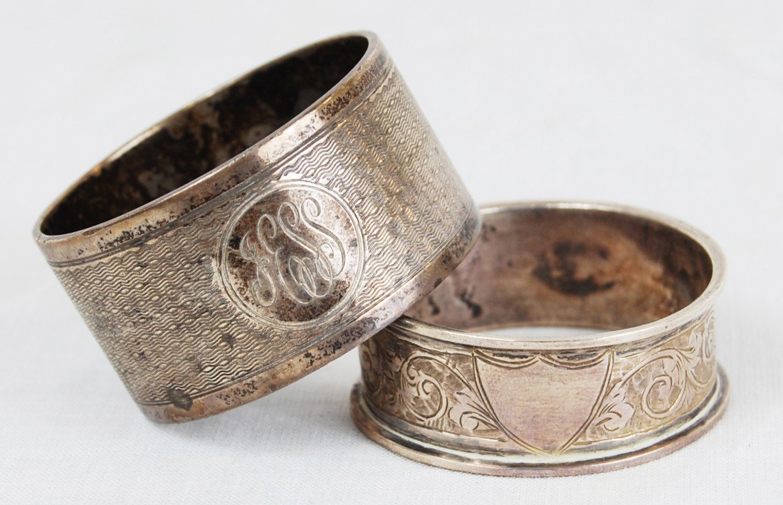 2 sterling silver napkin holders. English: 2 sterling silver napkin holders. English stamped. 1880s-1920s