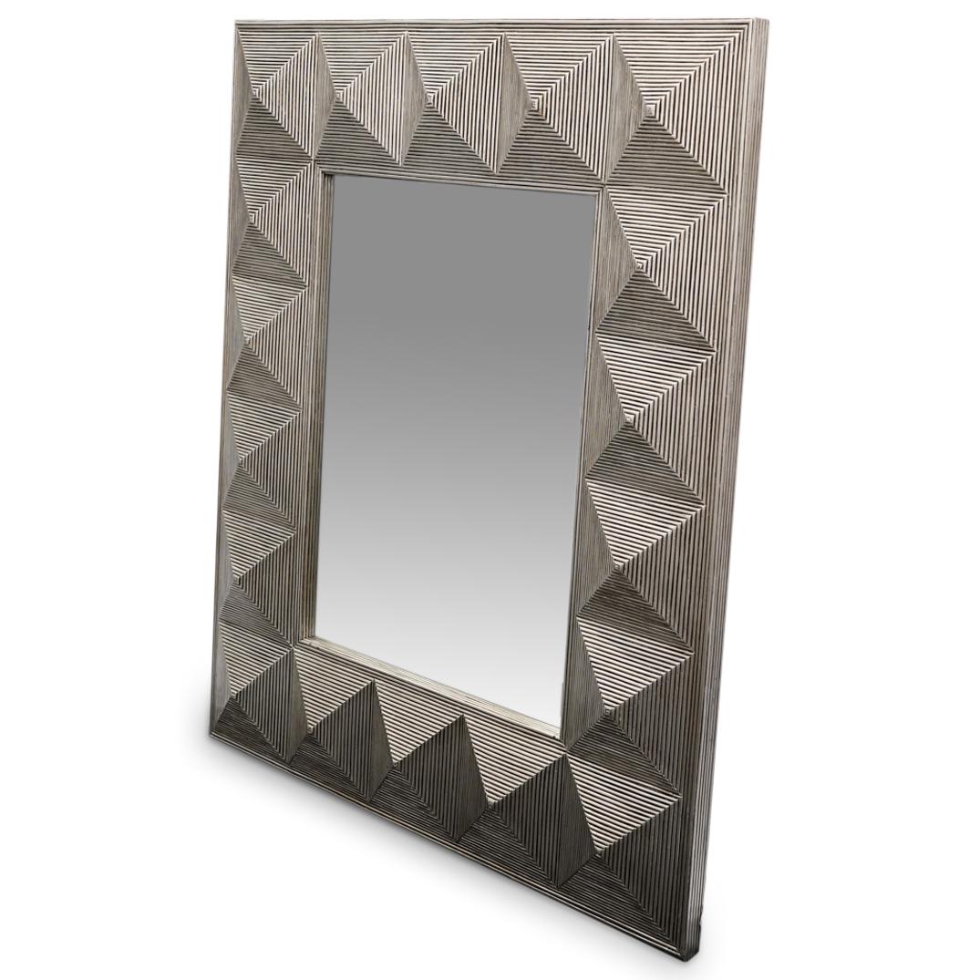 Ron Seff "Reeded Mirror": DESCRIPTION: Ron Seff "Reeded Mirror" with rectangular form and silver leaf finish. CIRCA: 1980s ORIGIN: USA DIMENSIONS: H: 52.5" x L: 44.25" x W: 3.5" Item Was Directly Purchased From Remaining Inven