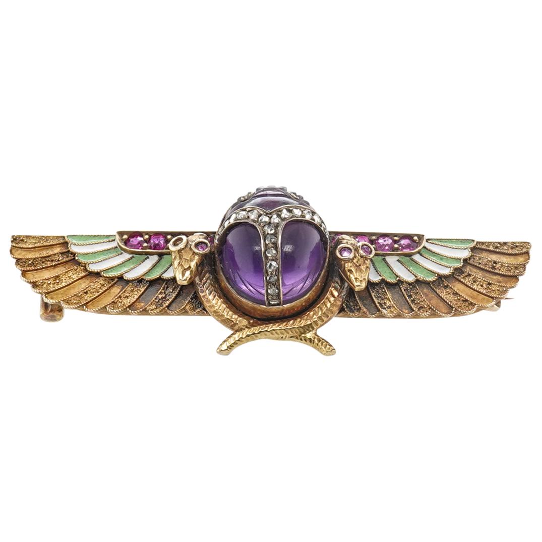 Victorian Carl Bacher Egyptian Revival Scarab Brooch (1 of 3)