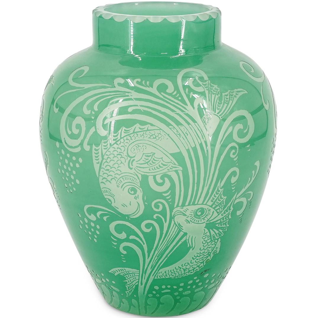 Steuben Acid-Etched Green Jade Over Alabaster Vase (1 of 6)