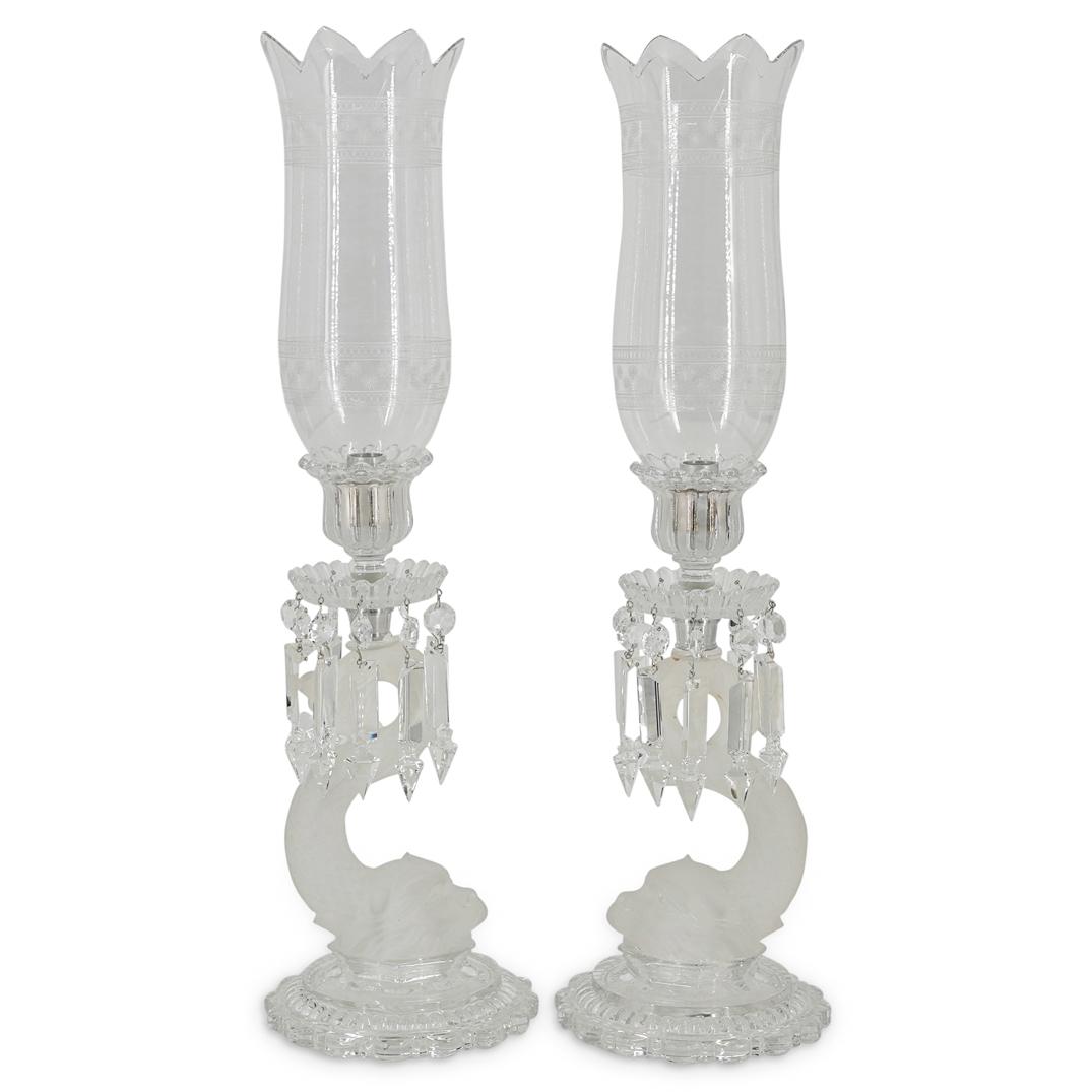Pair of Baccarat Style Crystal Dolphin Candle Holders (1 of 7)